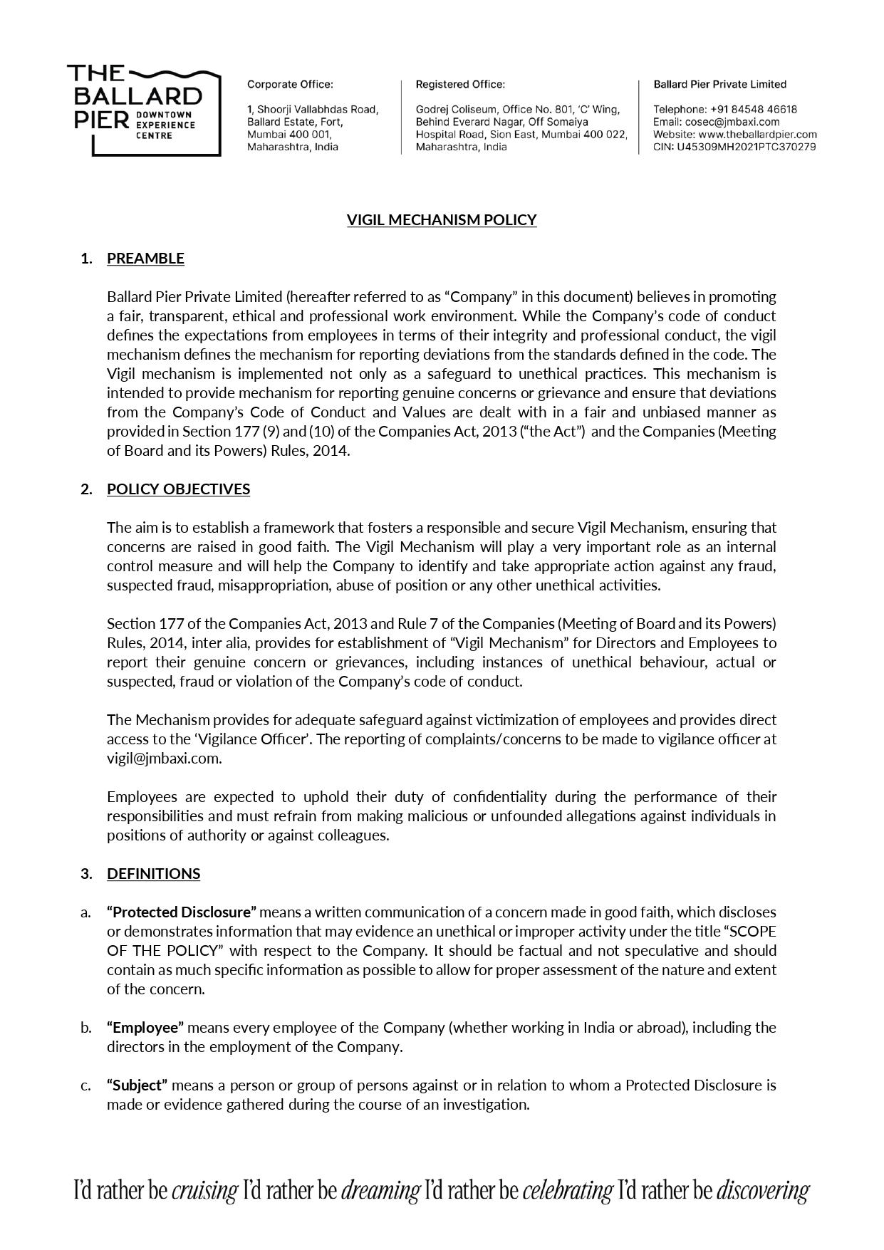Vigil Mechanism Policy – page 1